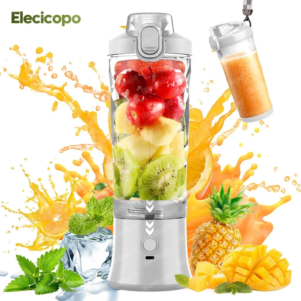 Mélangeur portable 600ML Presse-agrumes électrique Mini-mélangeur de fruits 6 lames pour shakes et smoothies Presse-agrumes Sport Voyage en plein air 240226