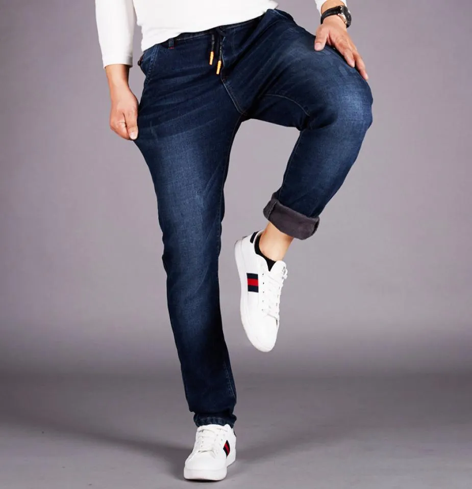 Мужские джинсы из эластичного денима классического дизайна с эластичной резинкой на талии, джинсы из спандекса, брюки размера плюс 5XL, 6XL 48, стандартные размеры 7882851
