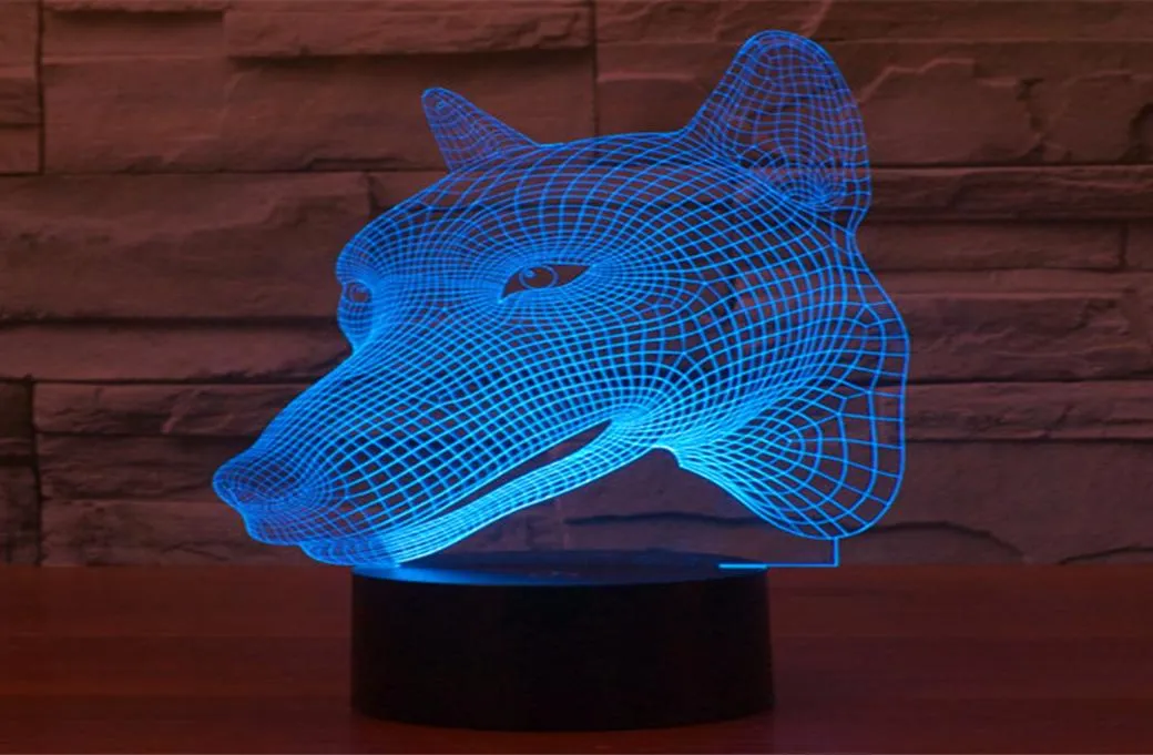 USB Powered 7 Renk İnanılmaz Köpek Kafası Modelleri Optik İllüzyon 3D Glow LED LAMP ART Heykel Eşsiz Aydınlatma Etkileri Üretiyor