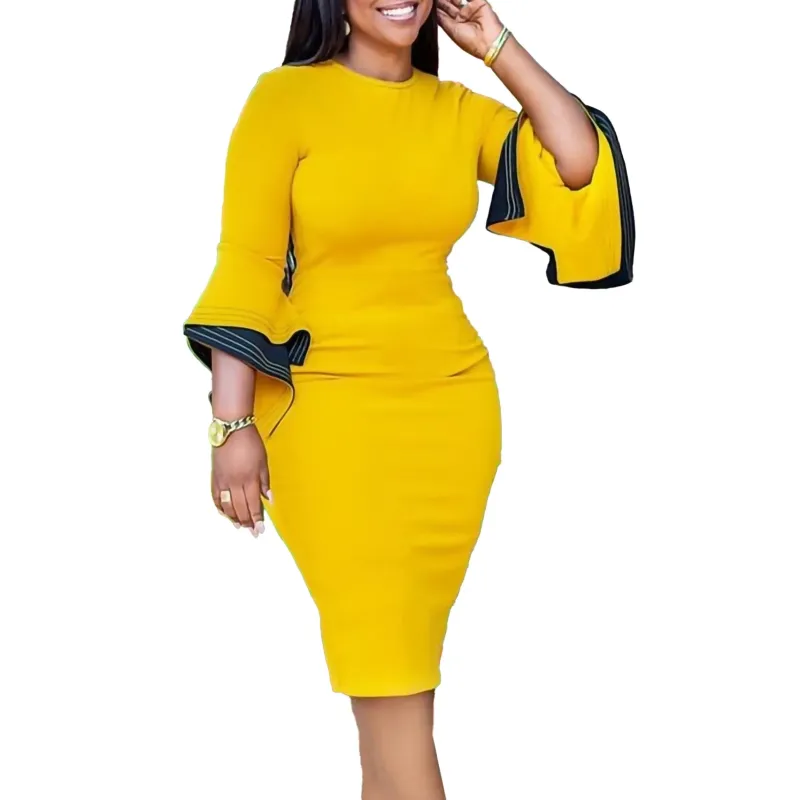 Elegant Autumn Office Pencil Dress - Womens Long Sleeve