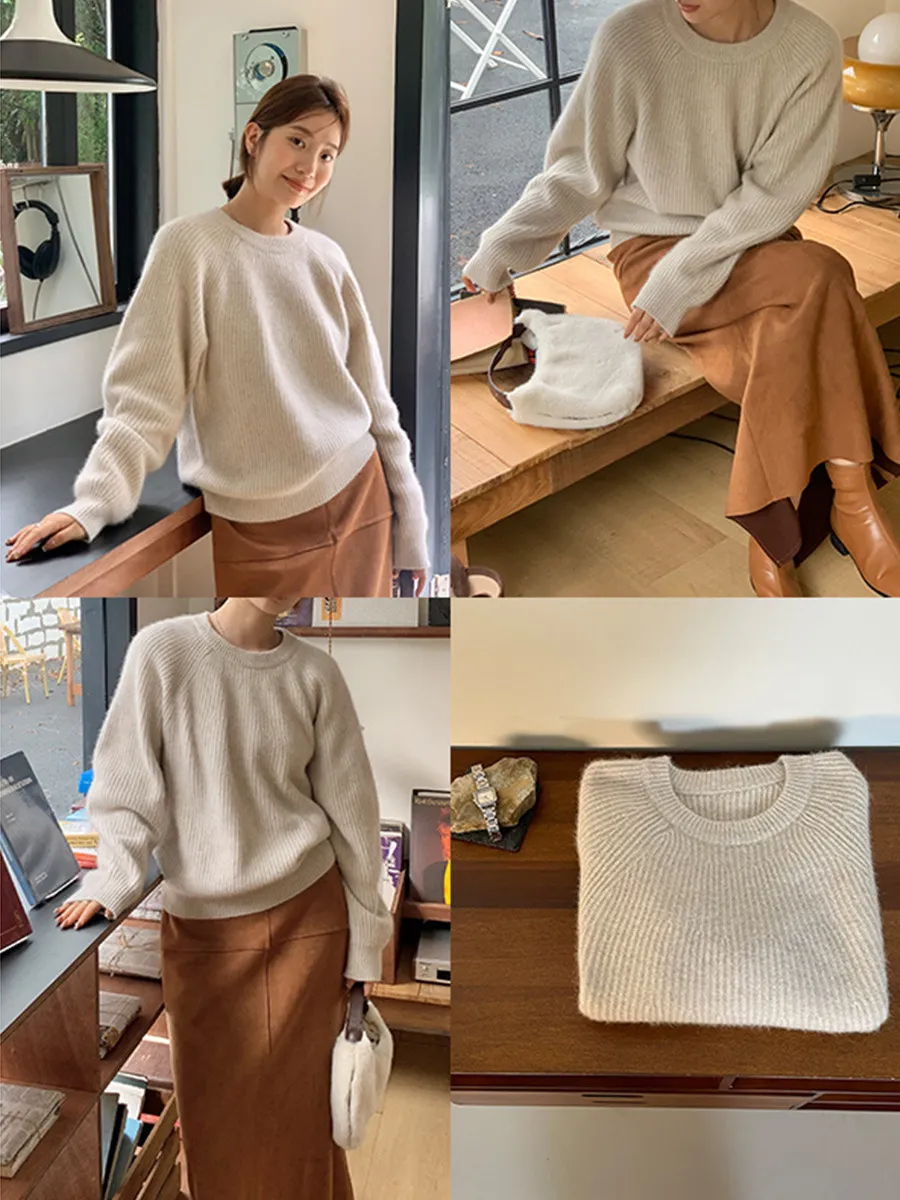 High End Soft and Sticky Pit Stripe Texture Sweater, Women's Trend, Spring and Winter New Korean Version Lazy Knit tröja