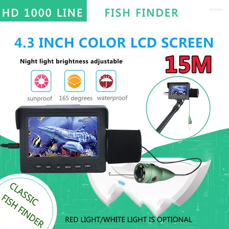 Fish Finder Underwater Fishing Camera 15m/30m 1200TVL 4,3 tum Monitor 6st 1W LED -nattsyn för ishavet