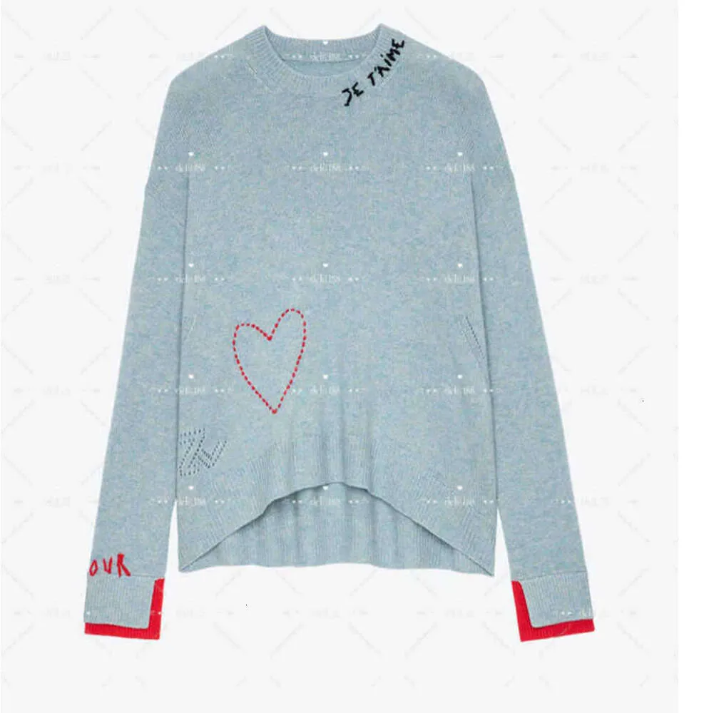 23ss New Zadig Voltaire Designer Coats Fashion Knitted Letter Love Embroidery Handmade Hooked Cashmere Knitwear Pullover Sweater for2