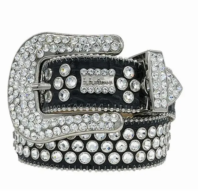 Ceinture de luxe Bb Simon Ceintures Hommes Femmes Ceinture de diamant de haute qualité Bouton de gemme en métal brillant Noir Bleu Blanc Strass multicolore Ceinture cadeau