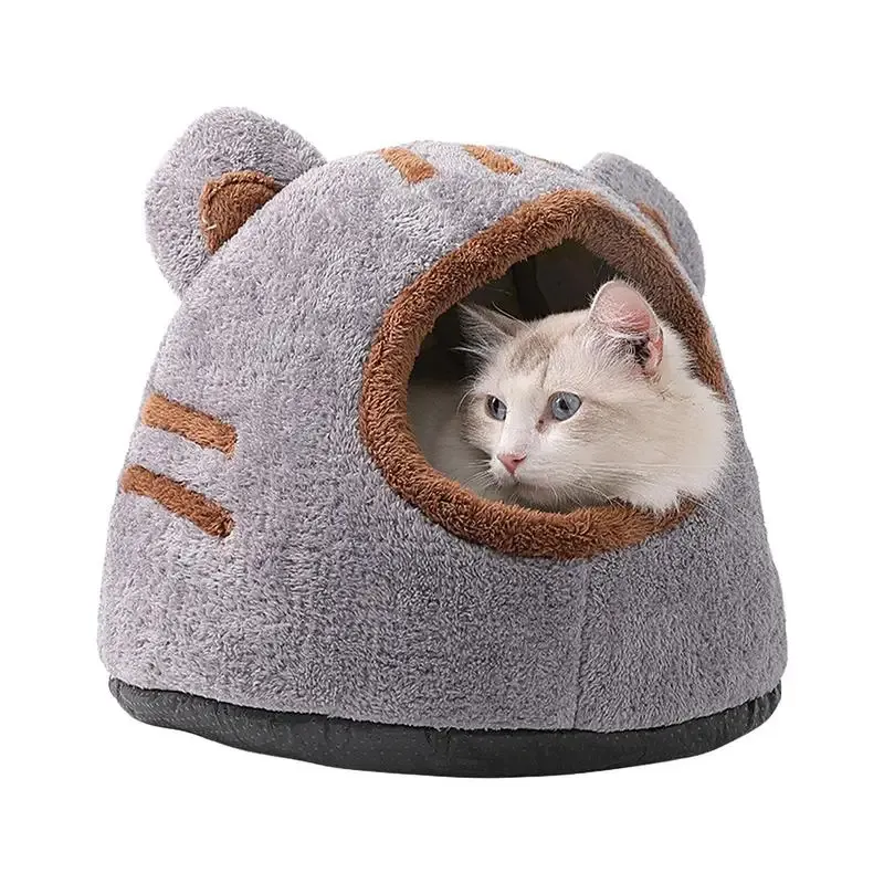 Tapetes de pelúcia cama de gato caverna conforto cama de gato removível canil cabeça de urso inverno quente casa de animal de estimação lavável almofada almofadada para gatos e cães