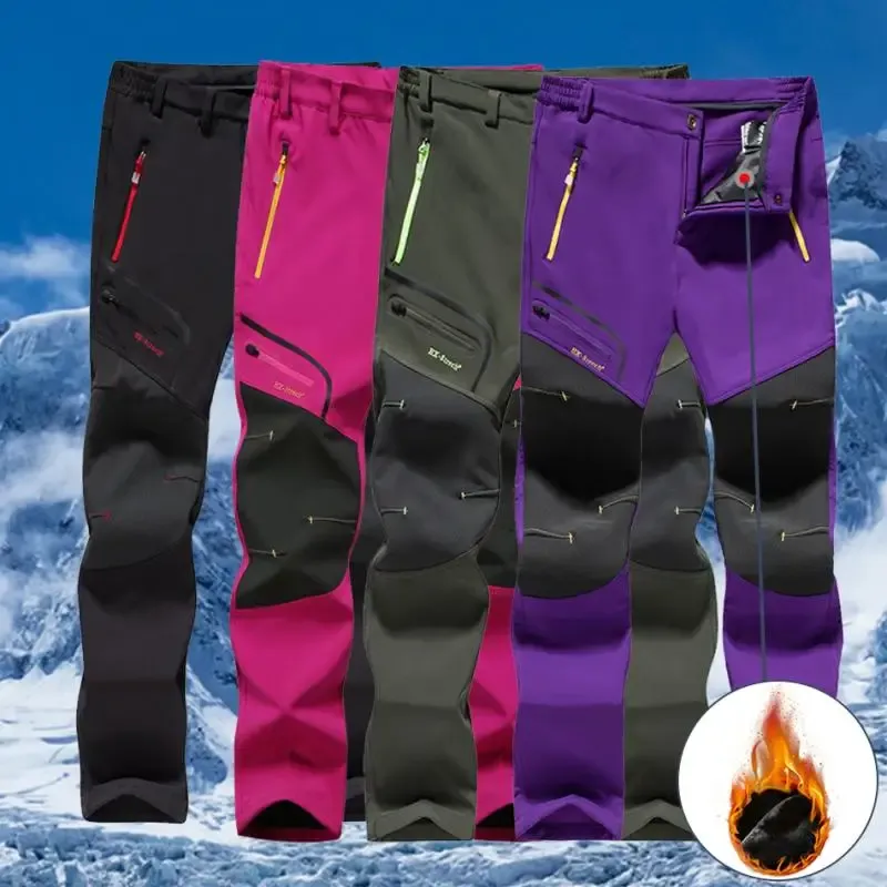 Spodnie mężczyźni kobiety wodoodporne spodnie na zewnątrz kemping trekking sport swobodny spodnie męskie zimowe ciepłe i aksamitne miękkie skorupę