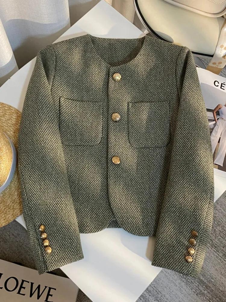 Spring Autumn Damska Suit Single Bered Mała zapachowa zielona kurtka Lady Blazer Allmatch Casual Coat Tops 240226