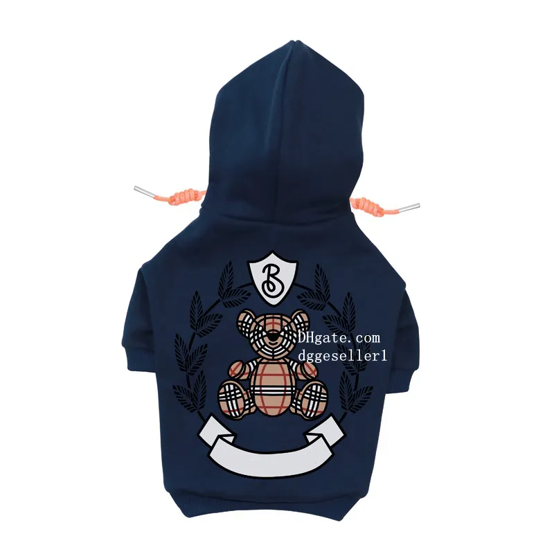 Designer Dog Hoodie Brand Dog Apparel Soft and Warm Dog Hoodie Sweater with Little Bear and Letters Pattern, Dog Winter Coat, Cold Weather Clothes for Small Dogs L A864