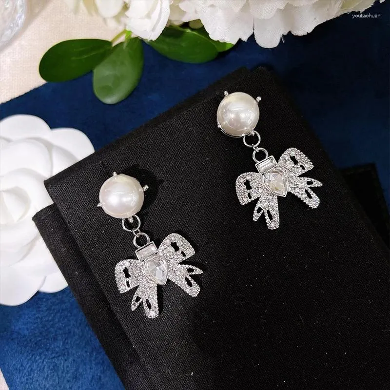 Boucles d'oreilles en argent Sterling 925 pur, nœud doux, perle, bijoux de luxe, accessoires pour fête d'anniversaire de mariage, pour femmes