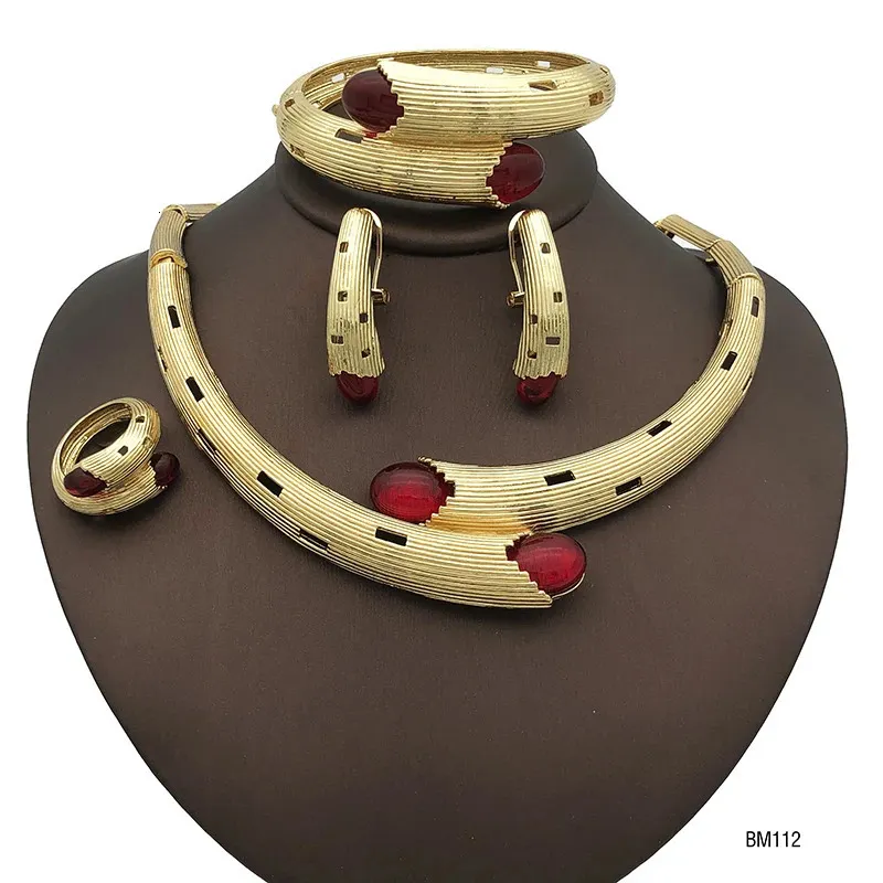 Итальянский роскошный комплект ювелирных изделий золотого цвета с опалом для женщин, ожерелье, серьги, браслет, кольцо для свадебного подарка, аксессуары 240227