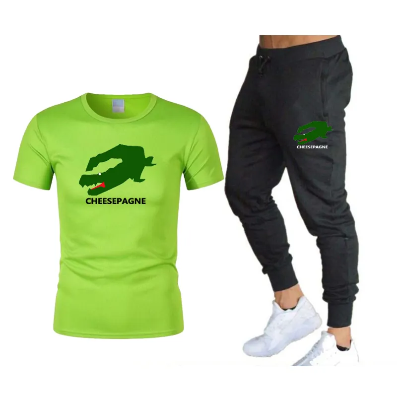 Set da uomo estivo nuovo T-shirt in cotone Top a maniche corte Pantaloni casual neri Set di abbigliamento comodo alla moda in due pezzi