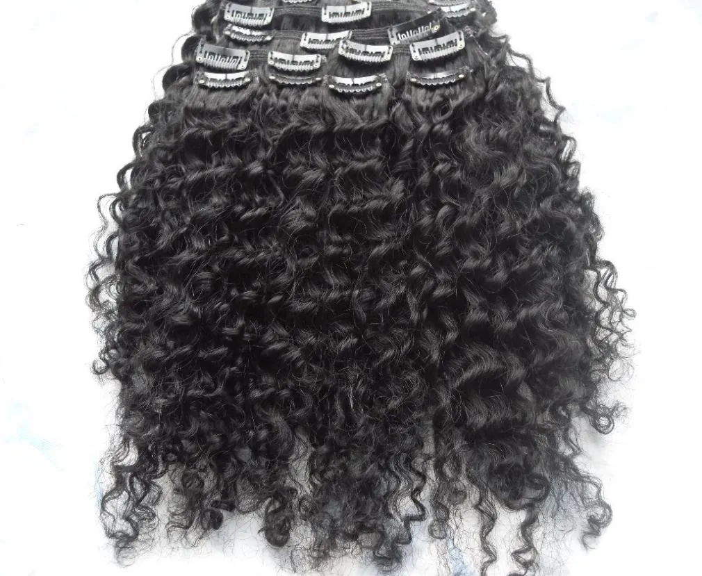 Ny ankomst Malaysia Virgin Afro Kinky Curly Hair Weft Clip in Kinky Curly Jet Black 1 Color Human Extensions2638524
