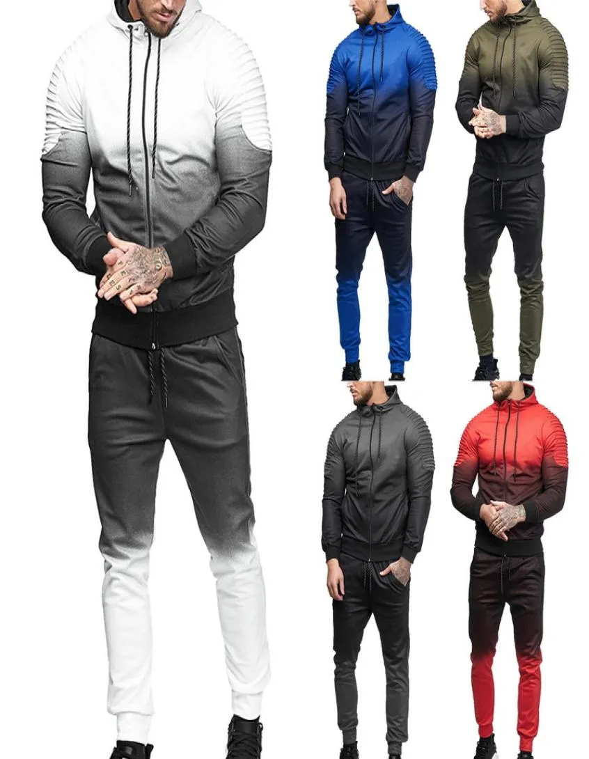2018 Nowe jesień mężczyźni z zestawem sportowym 3D Print Stripeed Shirt Long Rleeve Fitness Kombinezon biegowy Plus Size Moders 6076331
