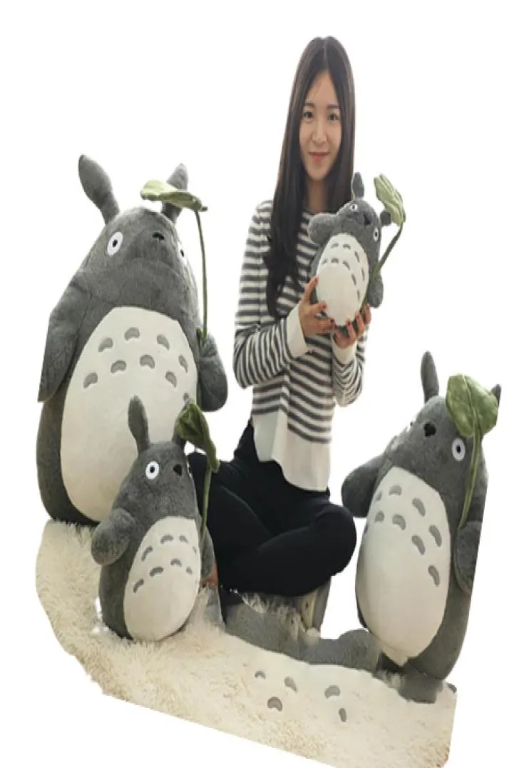 30cm INS Soft Totoro Doll Standing Kawaii Japan Cartoon Figure Grey Cat Plush Toy With Green Leaf Umbrella Kids Present8876888