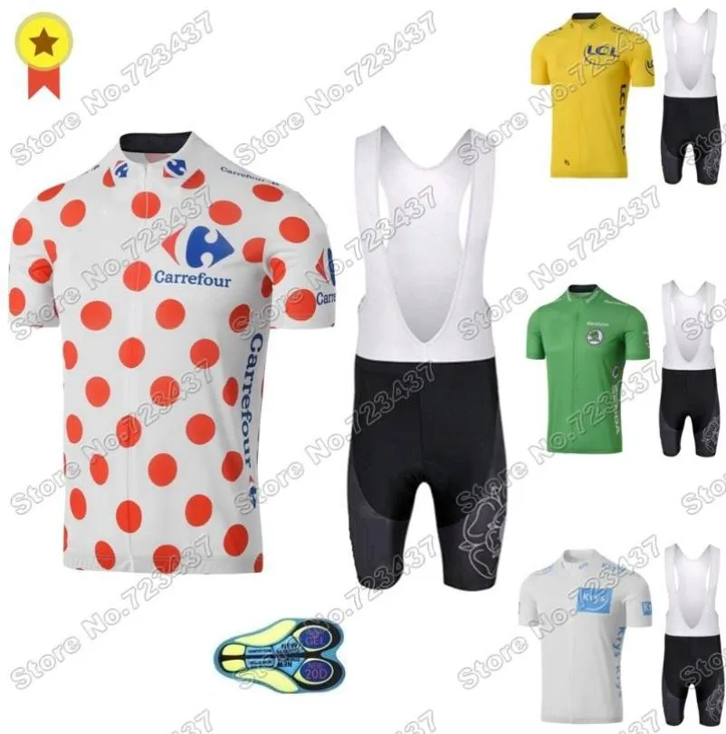 France Tour Leader Maillot De Cyclisme Ensemble Jaune Vert Blanc À Pois Vêtements De Route Chemises De Vélo Costume VTT Maillot Racing Sets5340199