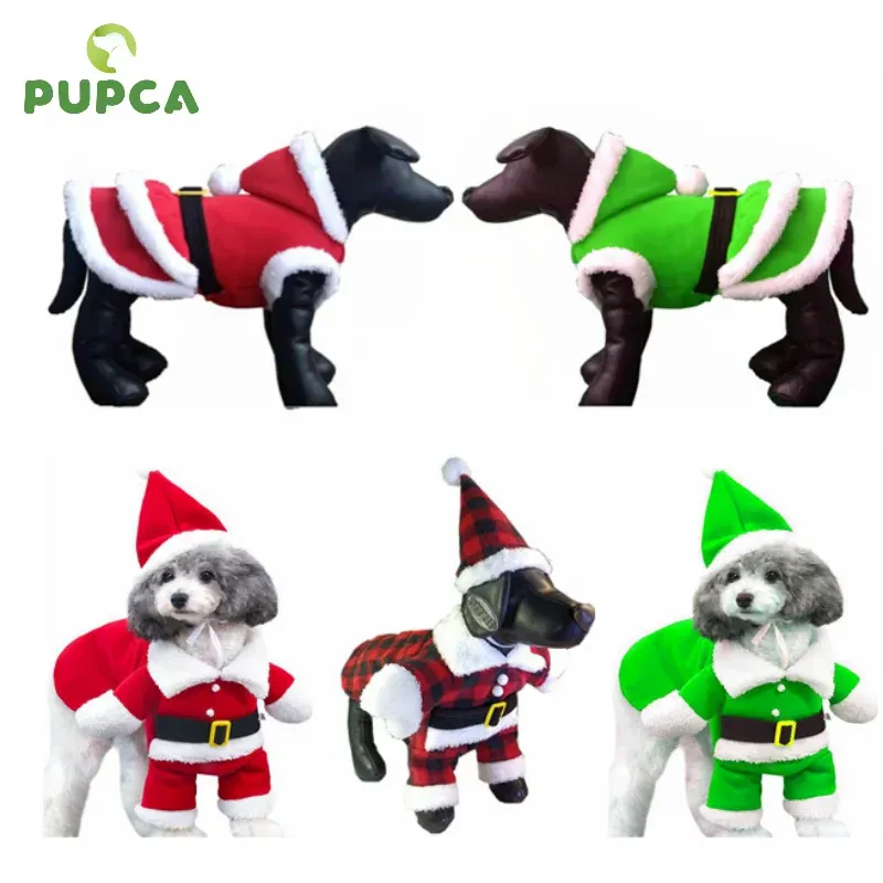 Jaquetas PUPCA Pet Roupas de Natal Papai Noel Cão Traje Inverno Filhote de Cachorro Casaco Jaqueta Terno com Cap Roupas Quentes Cosplay Para Cães Gatos