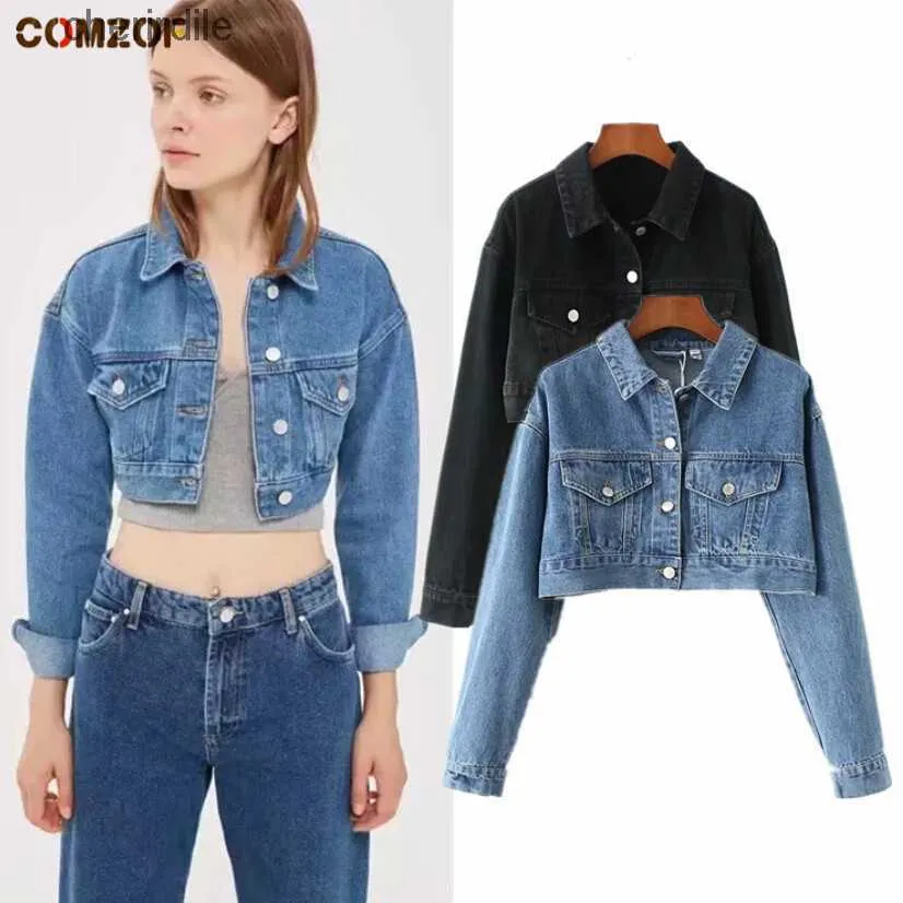 Women's Jackets Autumn newest women denim long sleeve crop coats Europe and America short jeans jackets casaco feminino 240301