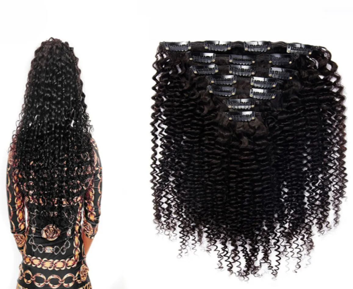 Kinky Curly Clip in Human Hair Extensons 100 Natural Hair Clip Ins 100g Klip w naturalnych kręconych brazylijskich przedłużanie włosów 38883749