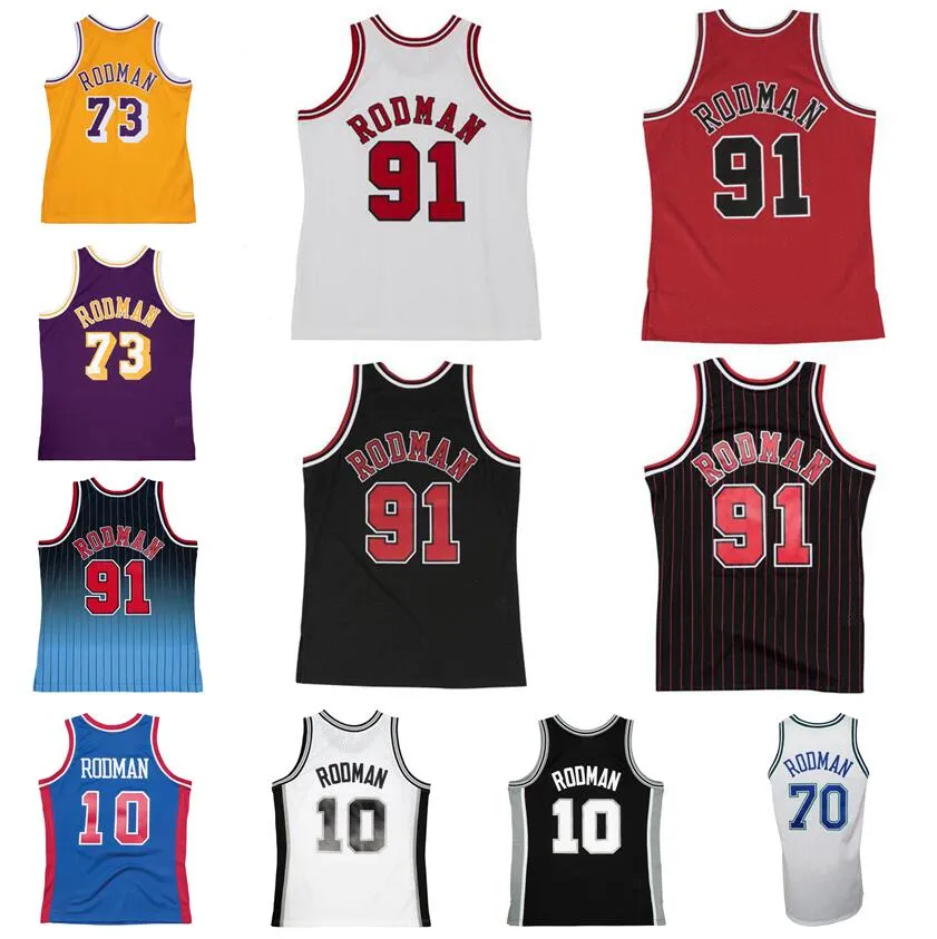 스티치 농구 유니폼 Dennis Rodman #91 #10 #73 Black Red 1995-96 97-98 98-99 메시 경목 클래식 레트로 저지 남자 여자 청소년 S-6XL