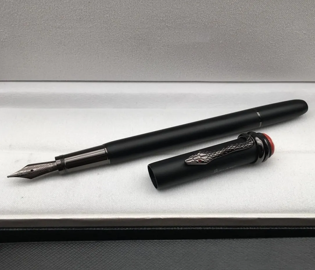 Högkvalitativ arvsserie Pen Matte Black Classic Fountain Rollerball Ball Point Pennor med utsökt Snake Clip Office School3562826