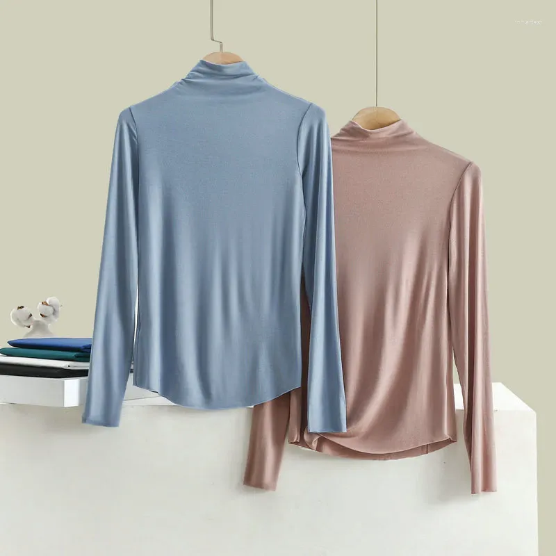 Camisas femininas 2024 algodão básico camiseta manga longa outono inverno inferior camiseta feminina magro topo cor sólida camisetas