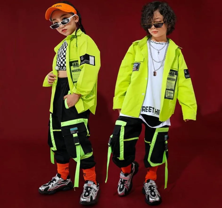 Autumn Hip Hop Dance Ubrania Kids Green Tops Boys Hip Hop Pants New Girl