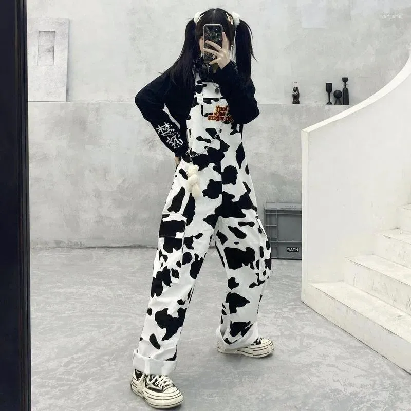 Frauen Hosen Straße Hip-hop Harajuku Mädchen Plaid Gedruckt Schwarz Und Weiß Hosenträger Arbeitskleidung Casual Overall