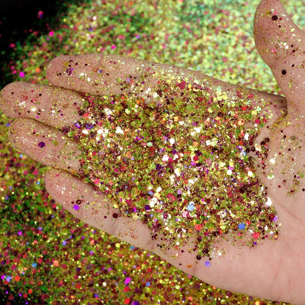 1 kg Twinkle Gold Nail Art Glitter DIY Mink mieszanka sześciokątna płatki cekinowe holograficzne masywne manicure Flash Crafts Dekoracja 1kg-p 240220