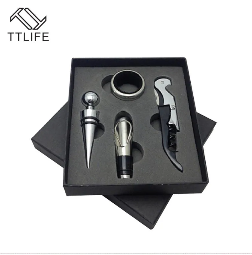 TTLIFE 2017NEW ARRIVATION HÖG KVALITET 4st Wine Tool Set Bottle Opener Wine Stopper Rostfritt stål Vin Tillbehör Kit Presents2693130