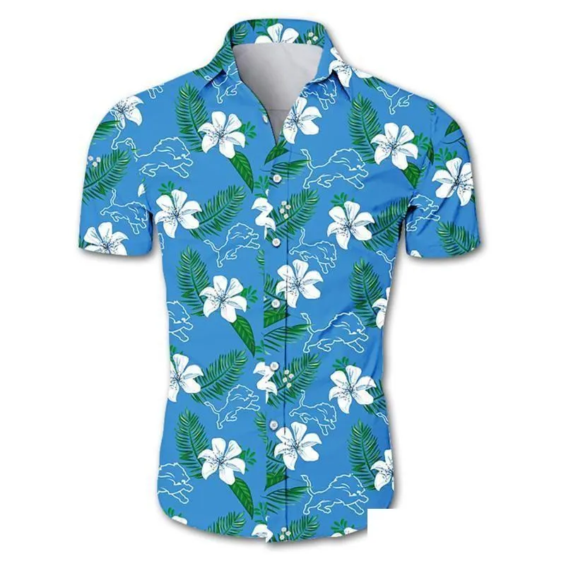 Chemises décontractées pour hommes Chemise à fleurs d'été pour hommes Detroit Streetwear Blue Cartoon Lions Shirtmens Drop Delivery Vêtements Vêtements Dhyib