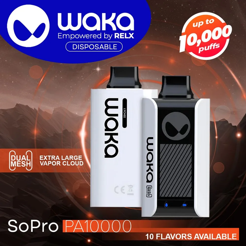 Venda por atacado de alta qualidade Waka Vaporizador Controle de fluxo de ar Vape descartável 18ml Cartucho pré-preenchido Bobina de malha 10000 baforadas