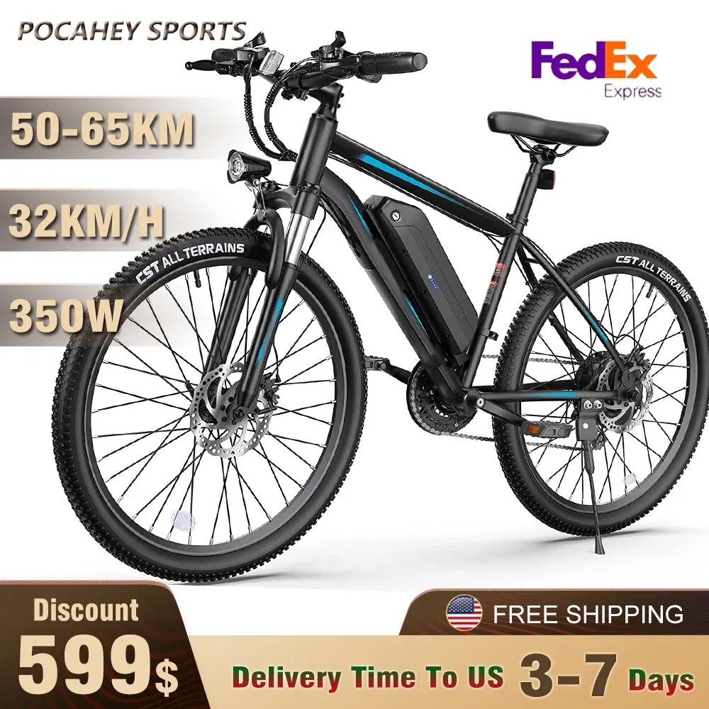 Bicicleta K3 350W Bicicleta elétrica para adultos 36V 20.8AH Bateria de 32 km/h Velocidade máxima 65 km Rama de 26 polegadas Rota da montanha Ebike 7 Velocidade Bicicleta elétrica