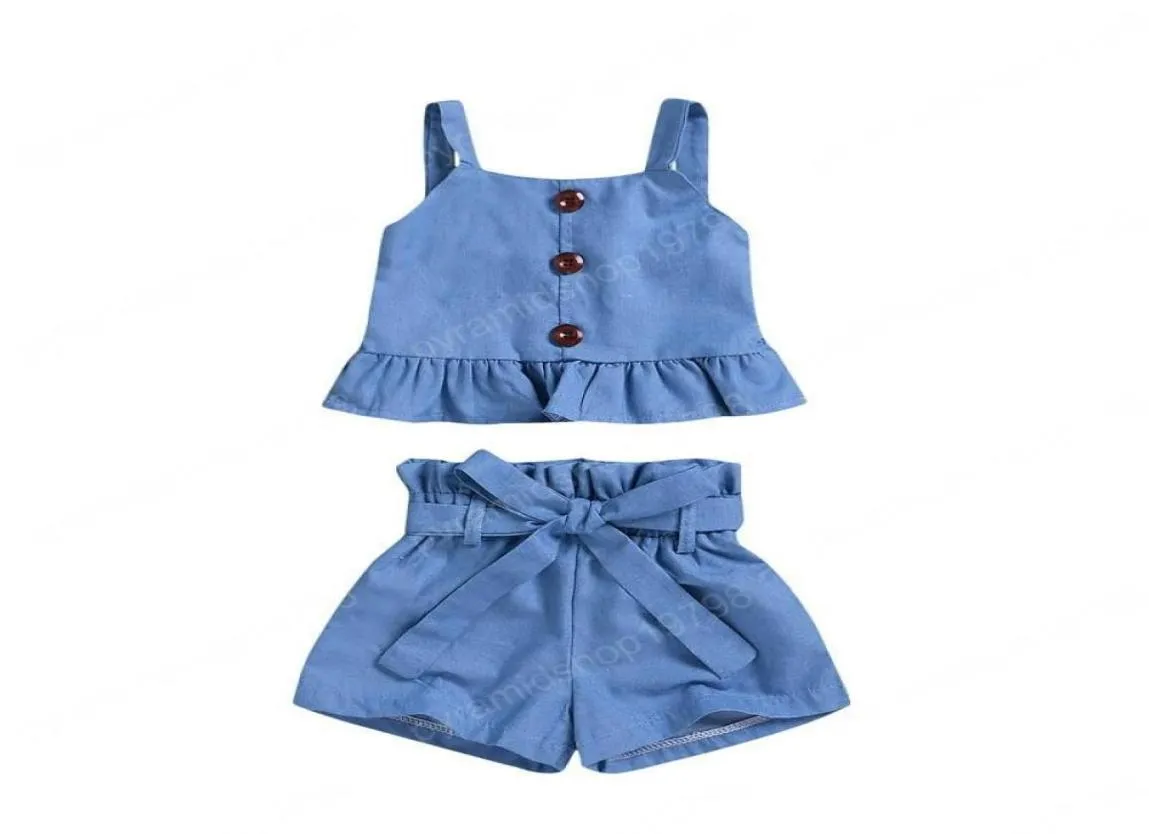 2020 Ins Denim Baby Girls Suits Summer Toddler Sets Tank Topsshorts 2pcsset Baby Girl Designer Clothes Girls46810303030303030303030