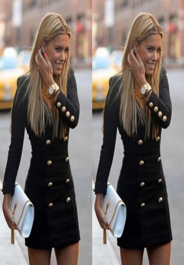 Dress Europe US style pencil skirt personality fashion longsleeved dress buttons putting new doublebreasted coat vneck8611871