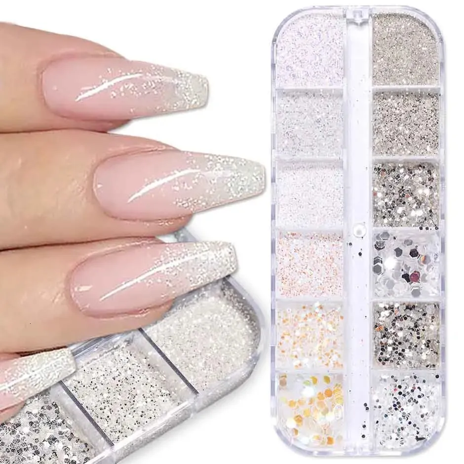 Cor misturada holográfica prata unhas arte brilhante prego glitter lantejoulas hexágono flocos grossos diy manicure decoração chjy 240229