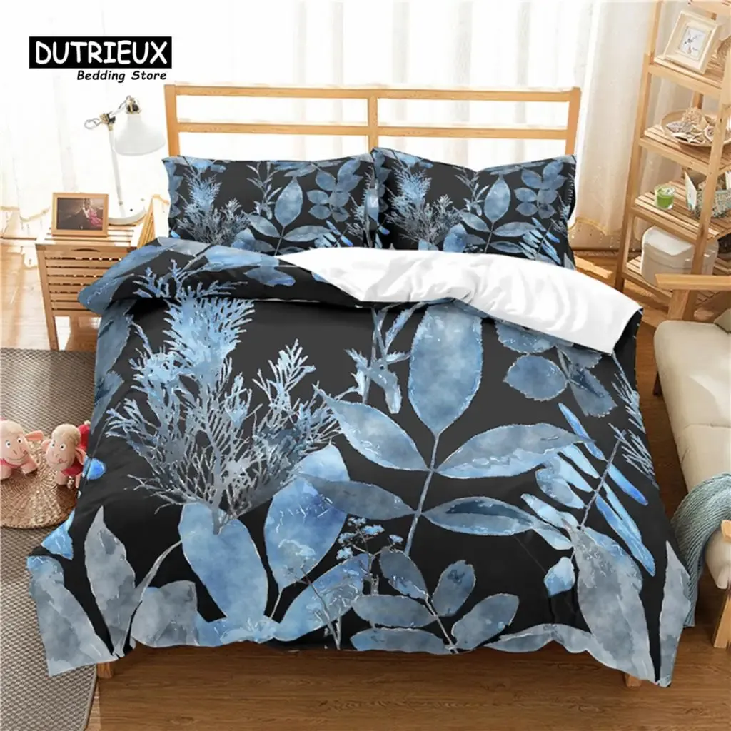 Set Luxury 3D Plant Leaves Print Home Living Comfortable Duvet Cover Set Pillowcase Bedding Set Queen and King EU/US/AU/UK Size Sheer Curtains