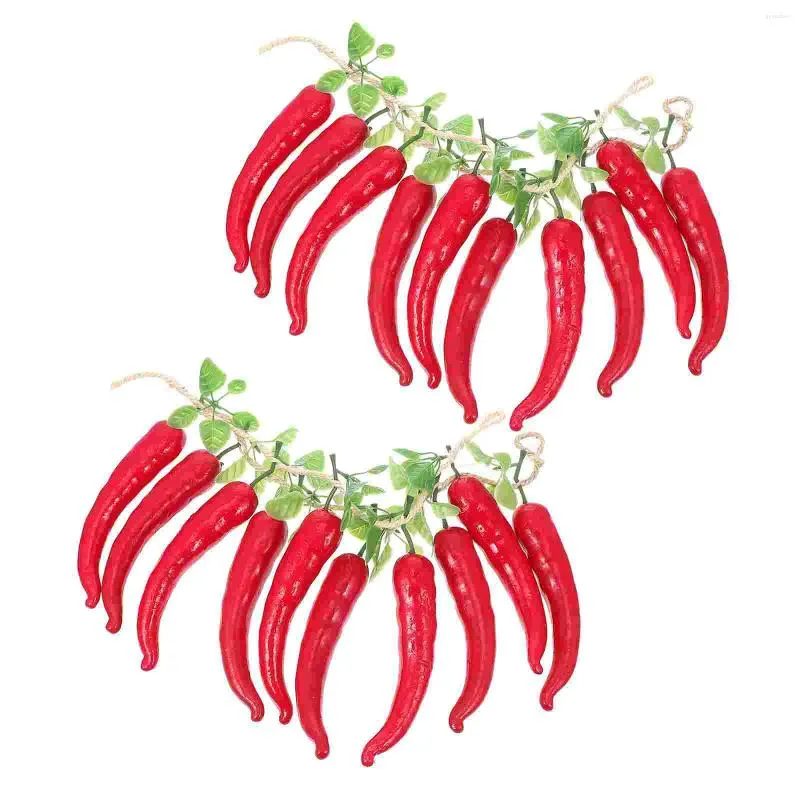Flores decorativas 2 cordas jalapeno pimentas simulação vermelho longo adorno falso chili fazenda decorações artificial vegetal criança