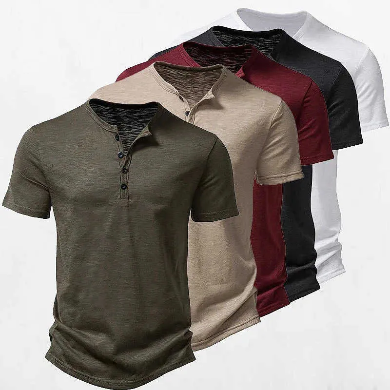 Instagram 2023 Summer Quick Sale Mens Solid Henley Neck T-shirt POLO