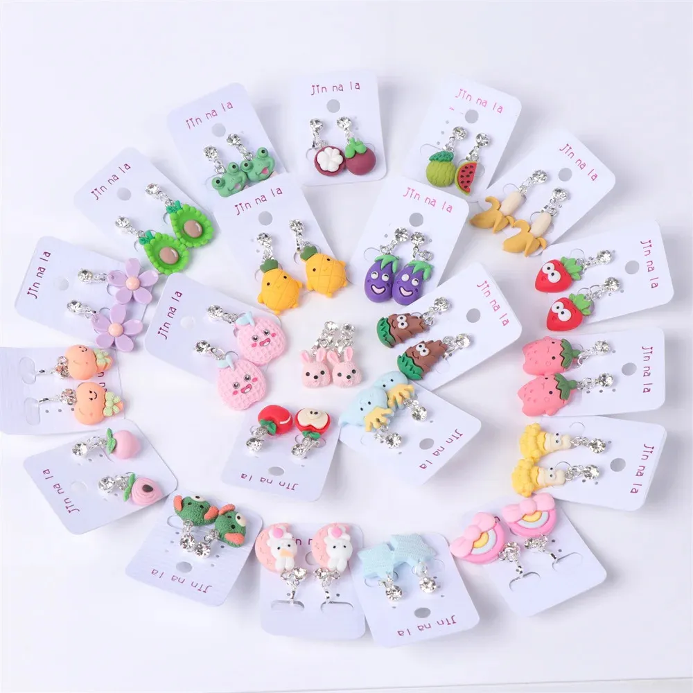 20pcslot Coup de fruits d'animaux coloré mignons sur des boucles d'oreilles pour filles enfants mix mix style bijoux bijoux cadeaux 240226