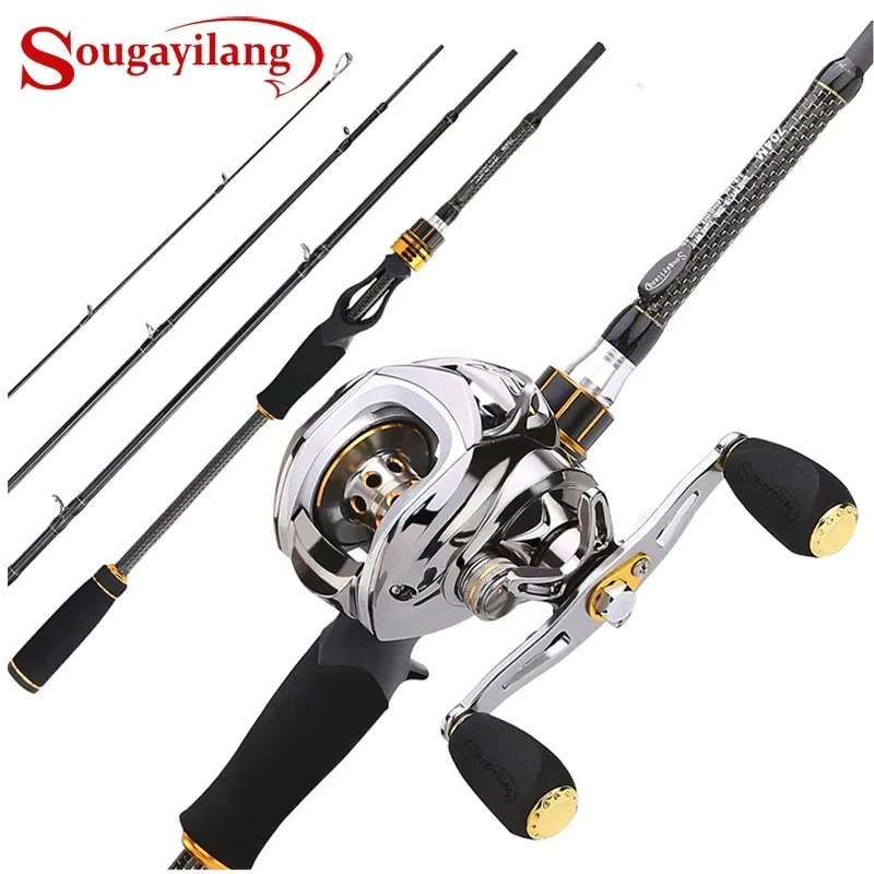 Combo Sougayilang Baitcasting canne à pêche Combo Portable 4 sections M puissance coulée canne à pêche avec 11 + 1bb Baitcasting moulinet de pêche Kit