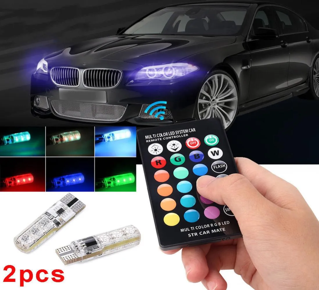 2 pezzi 12 V LED per auto con telecomando T10 5050 SMD RGB interni auto cupola cuneo lampada stroboscopica lampadine Carstyling 20189861304