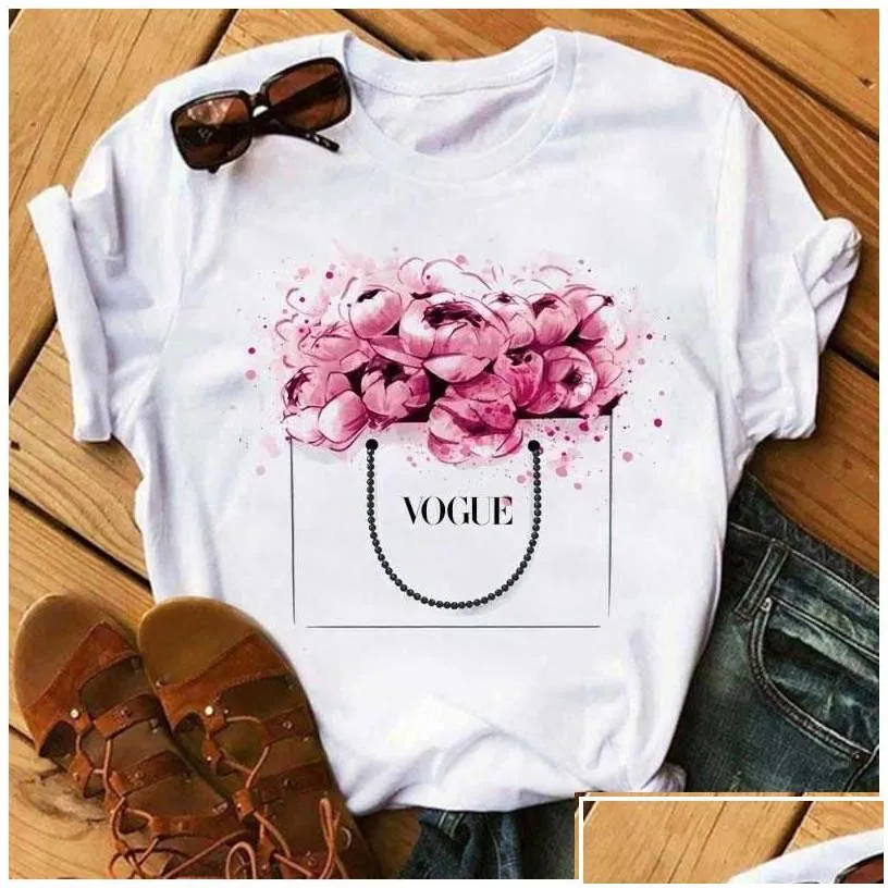 womens t-shirt women clothes print flower per bottle sweet short sleeve tshirt printed shirt t female top casual woman tee x0527 dr