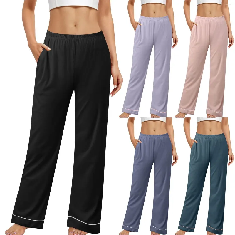 Calças femininas pijama calças mulheres outono e inverno algodão casual casa longa cor sólida solta confortável cintura elástica calça de dormir