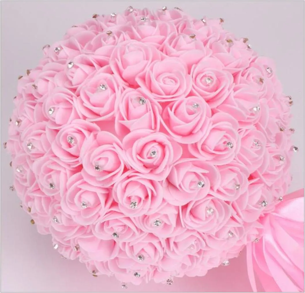 2018 s rosa artificial flores de noiva buquê de casamento buquê de cristal marfim fita de seda novo buque de noiva barato9086665