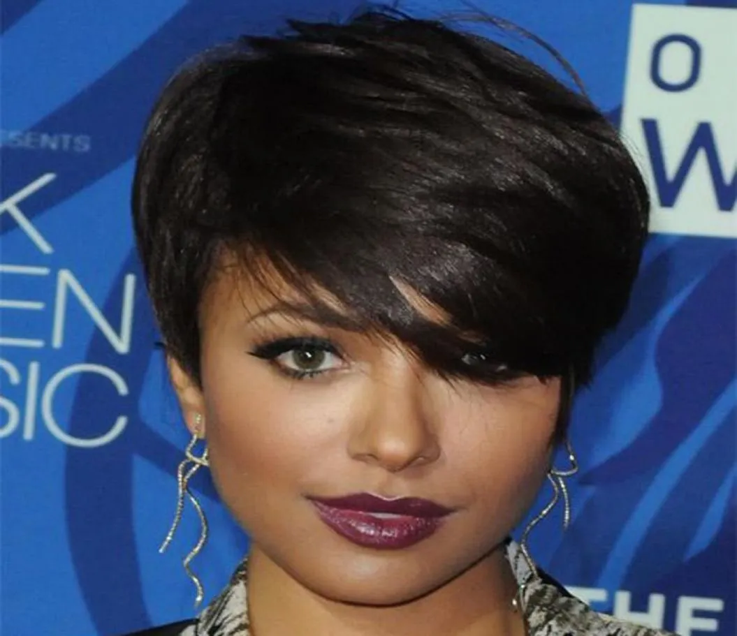 Lace front Straight Human hair wigs Cheap Short Pixie Cut Wigs with baby hair African Haircut Style Brazilian Ladies Wigs for Blac3220019