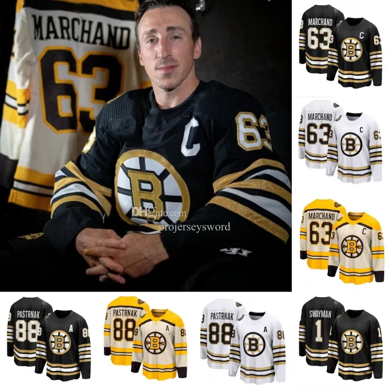 Camisa Boston Brad Marchand Bruin 100º Centenário Linus Ullmark Matthew Poitras Jeremy Swayman David Pastrnak Milan Lucic Jake DeBrusk Camisetas Charlie Coyle