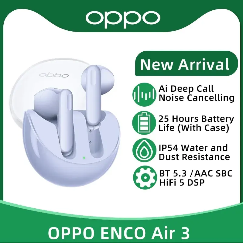 Cuffie OPPO ENCO Air 3 TWS Auricolare Bluetooth senza fili 5.3 Auricolari AI Cancellazione del rumore Durata della batteria di 25 ore IP54 Per OPPO Reno 9 Pro