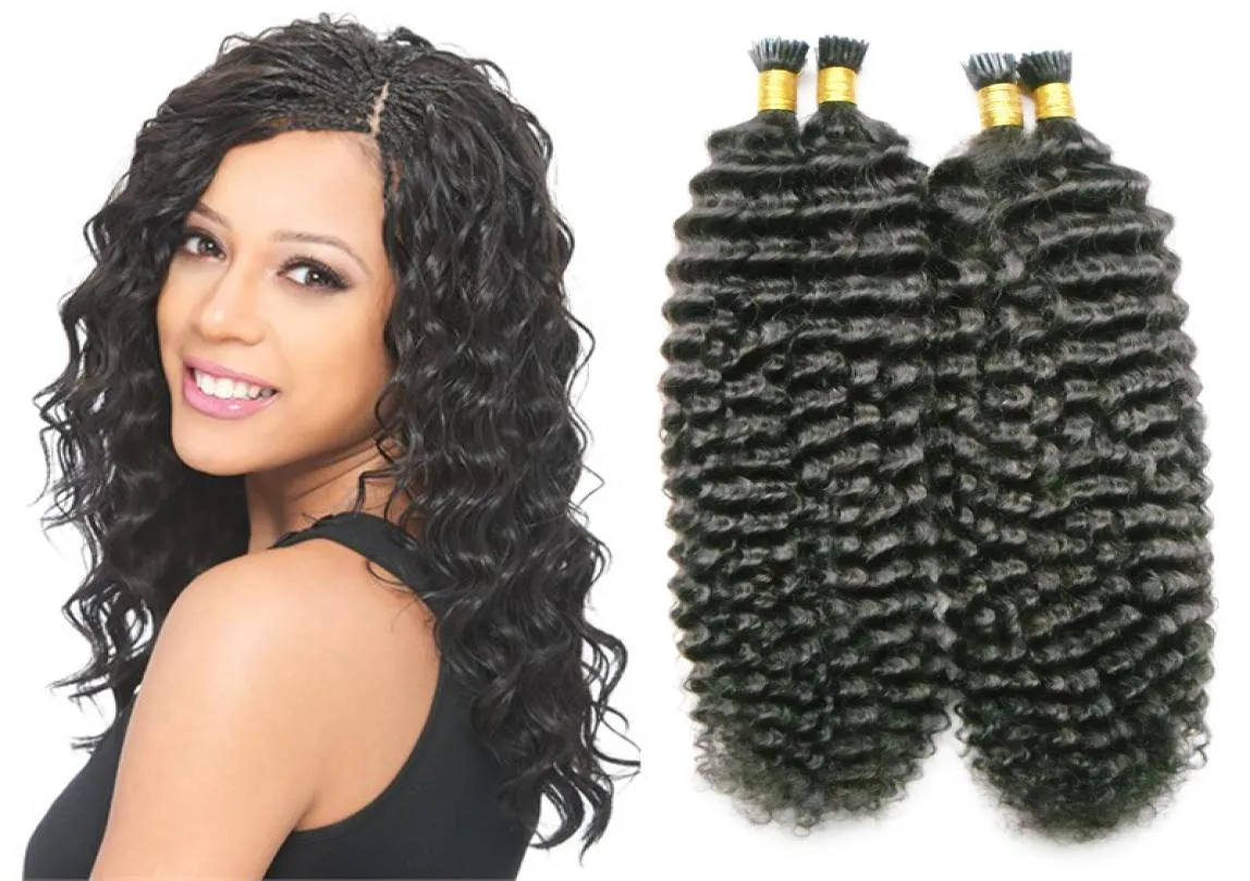 Unghie I Tip capelli 100 Estensioni dei capelli umani Remy ricci crespi 200g 1 Jet Black Human Fusion Hair 200s afro crespi ricci cheratina stic9519442