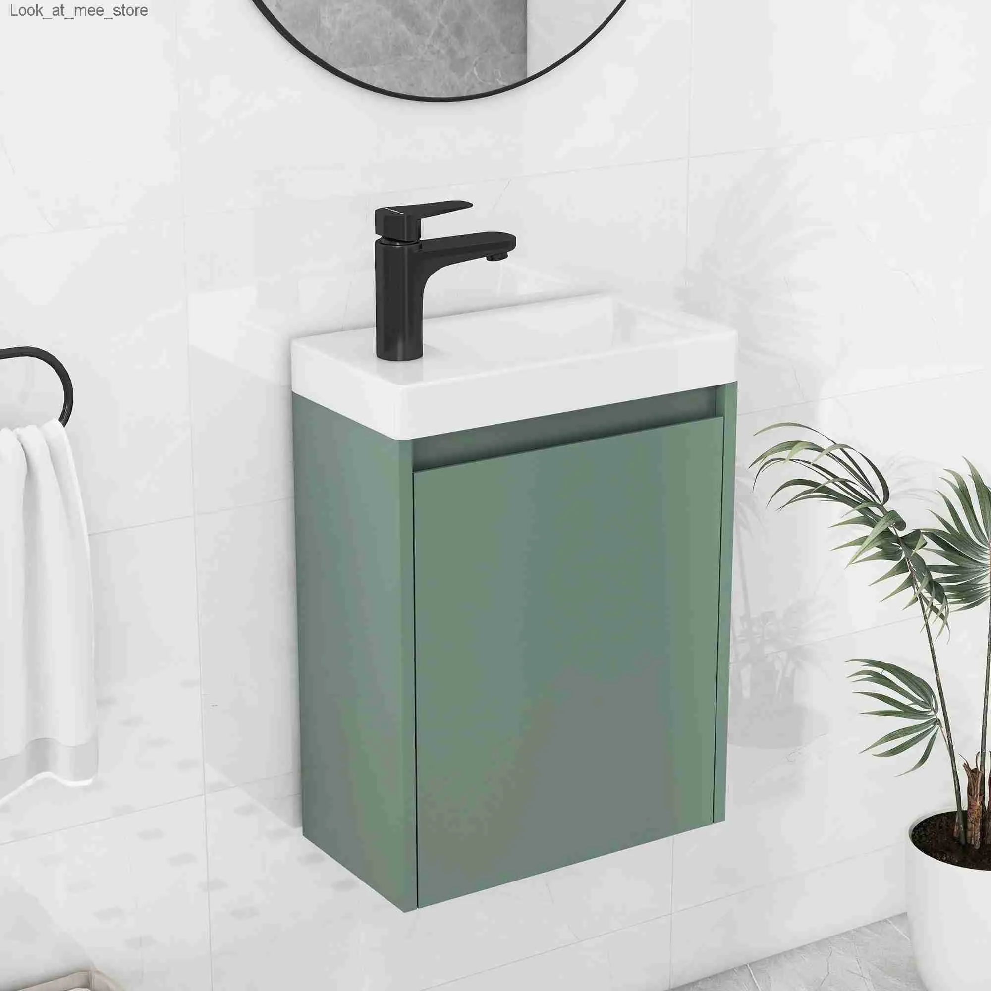 Robinets de lavabo de salle de bain Vanité de salle de bain élégante de 16 pouces avec lavabo et porte à fermeture douce Q240301