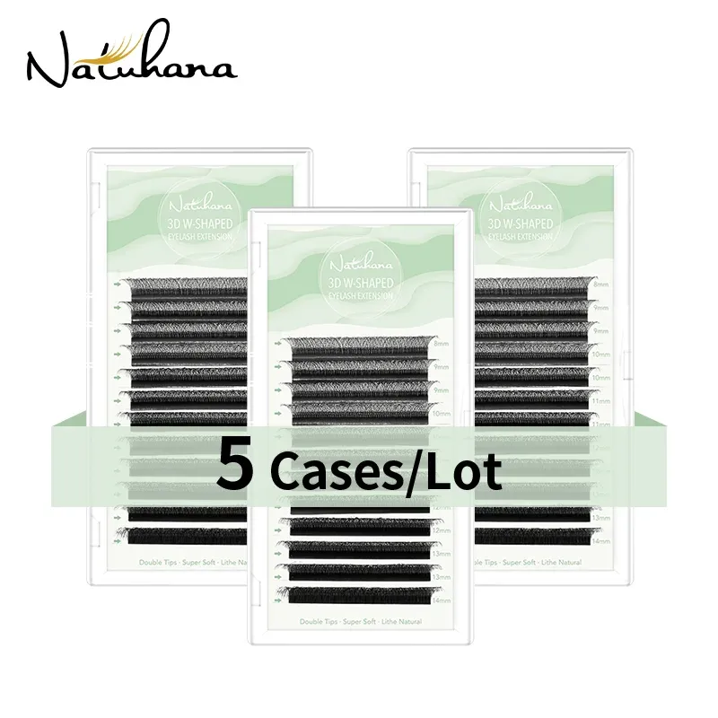 まつげnatuhana 5cases/lot w形状まつげ拡張3D事前式ボリュームファンラッシュwスタイルラッシュフェイクミンクボリュームラッシュナチュラルメイク